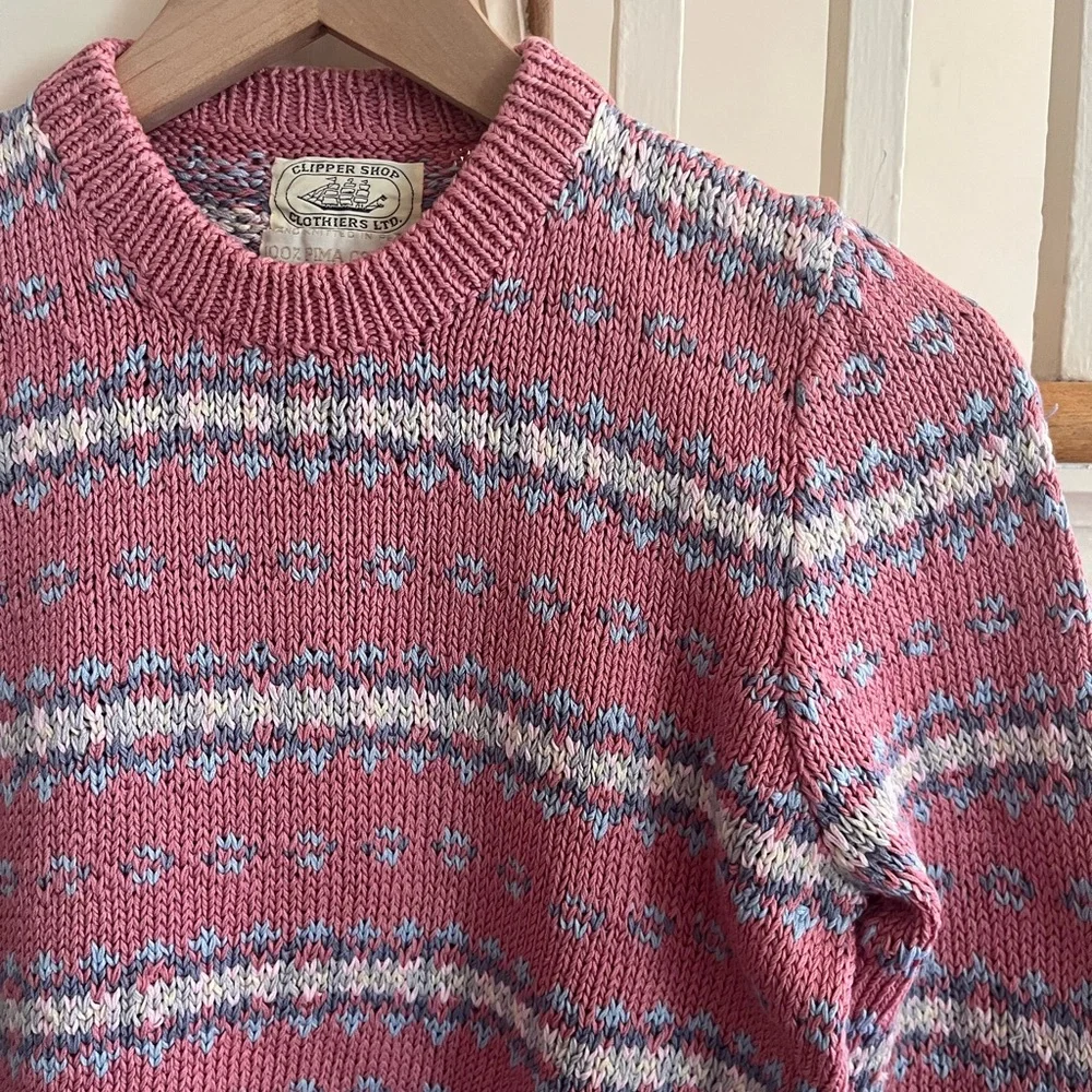 1980s Vintage Pink Cotton Patterned Sweater - Picture 3 of 9
